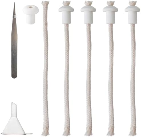 5 Pack 14 Inch Cotton Wicks with Ceramic Holders and Funnel Set