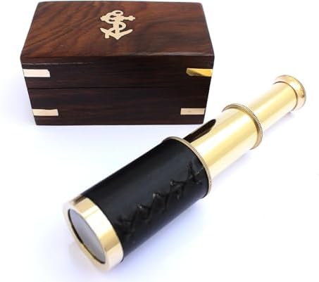 15 Inch Antique Brass Telescope with Leather Wrap and Gold Finish