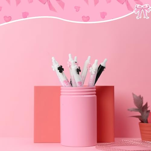 12 Pcs Ballet Bow Pens Set Pink Gel Ink Ballpoint Pens