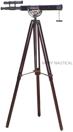 Antique Brass Telescope with Wooden Tripod Stand
