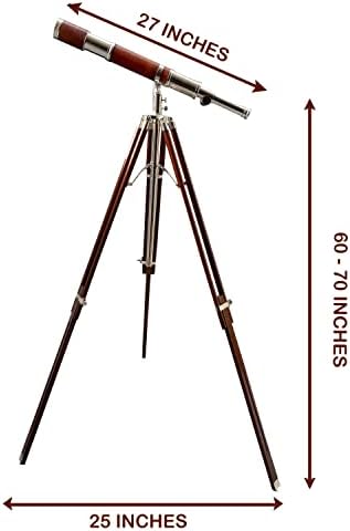 Antique Brass Tube Telescope with Brown Wood Tripod