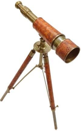 Antiqueex Handmade Brass Telescope with Leather Stand