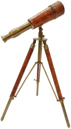 Antiqueex Handmade Brass Telescope with Leather Stand