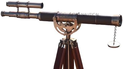 Antique Brass Telescope with Wooden Tripod Stand