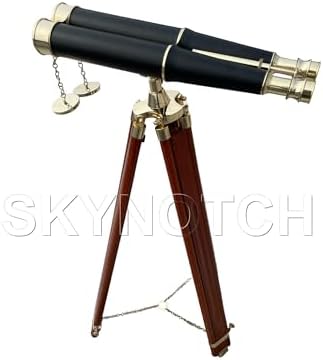 SKYNOTCH Nautical Brass Double Barrel Binocular With 62 Inch Wooden Stand