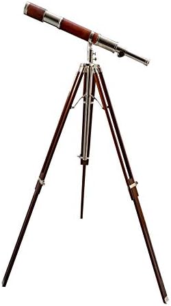 Antique Brass Tube Telescope with Brown Wood Tripod