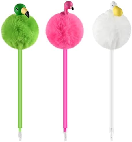 Zuazaor 3 Piece Colorful Fluffy Flamingo Pens