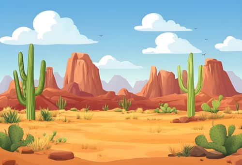 7x5ft Cartoon Desert Cactus Backdrop Wild West Photography Background