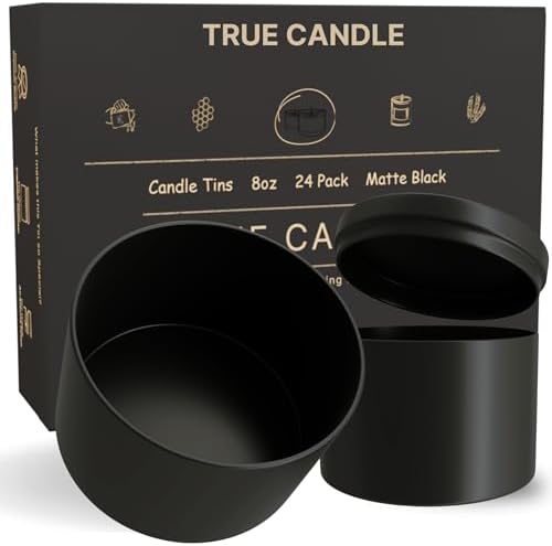 True Candle 24 Pack 8 oz Black Metal Candle Containers