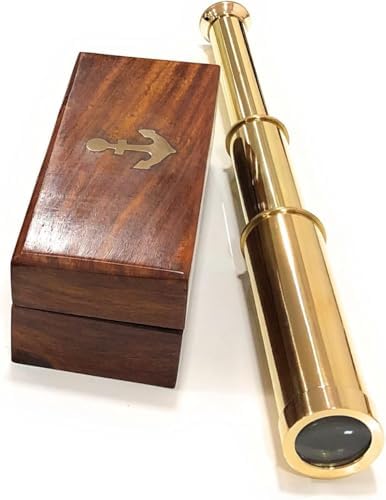 15 Inch Extendable Brass Telescope with Wooden Box