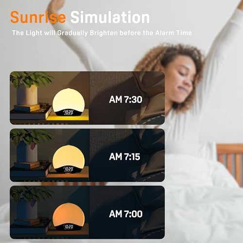 JALL Sunrise Alarm Clock with 25 Sounds and 17 Night Lights