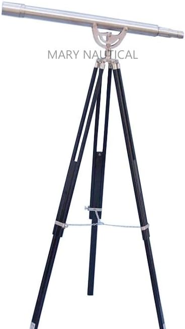 Vintage Antique Brass Telescope with Wooden Tripod