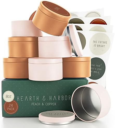 Hearth Harbor 8 Oz Candle Jars Set of 24 with Lids