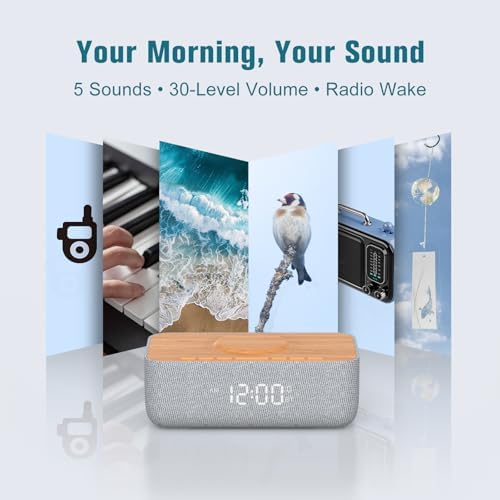REACHER Alarm Clock Radio with Wireless Charging and FM Radio