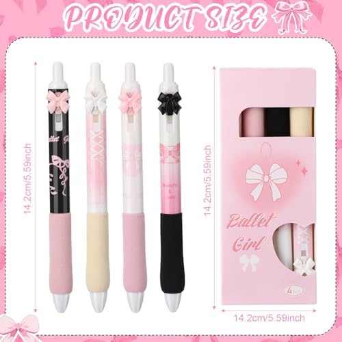 12 Pcs Ballet Bow Pens Set Pink Gel Ink Ballpoint Pens