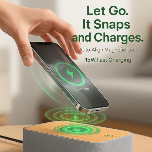 REACHER Alarm Clock Radio with Wireless Charging and FM Radio
