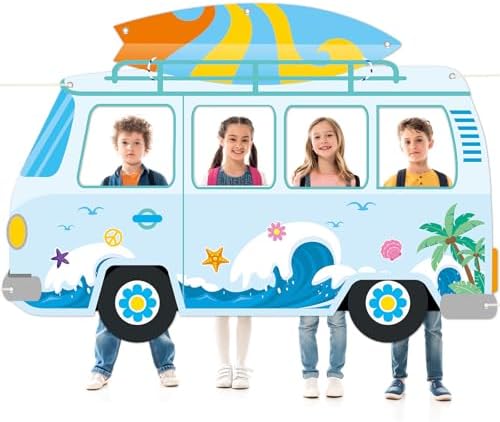 Summer Beach Bus Shaped Photo Prop Backdrop Banner 66x46in