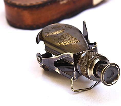 Antique Brass R J Beck London Small Binocular with Leather Case