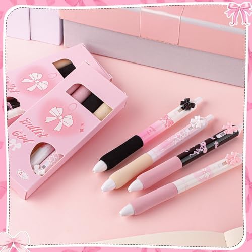 12 Pcs Ballet Bow Pens Set Pink Gel Ink Ballpoint Pens