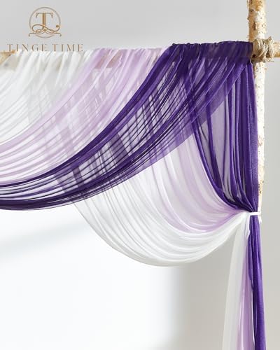 TINGE TIME 3 Panels Gradient Purple Chiffon Wedding Arch Drapery