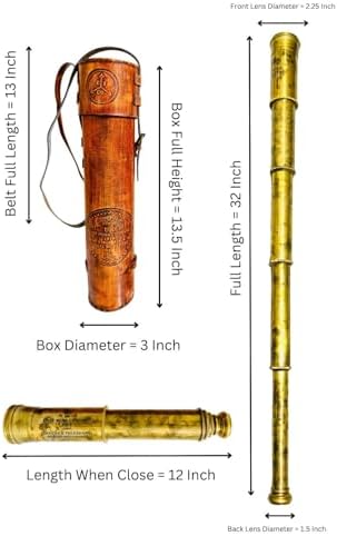 32 Inches Solid Brass Telescope with Antique Leather Cover