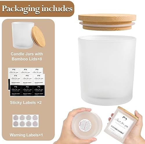 CONNOO 8 Pack 14 Oz Frosted Glass Candle Jars with Bamboo Lids