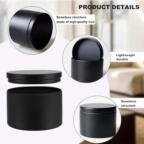 24PCS Black Candle Tins with Lids for Candle Making