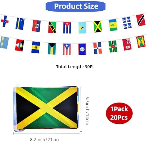 20 Caribbean Nations 30 Feet String Flags