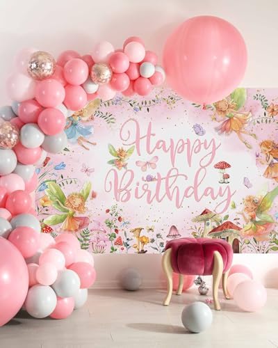 Mocsicka Fairy Birthday Backdrop Banner Pink