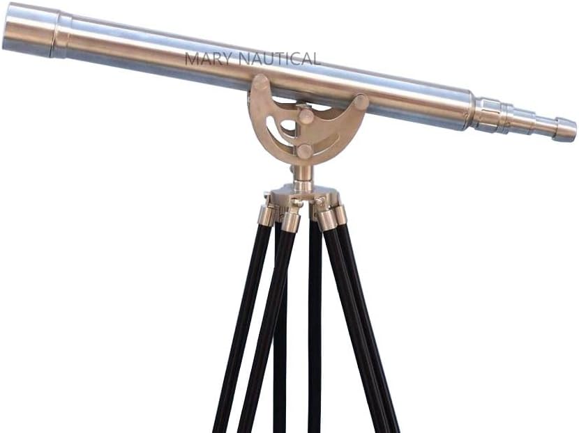 Vintage Antique Brass Telescope with Wooden Tripod