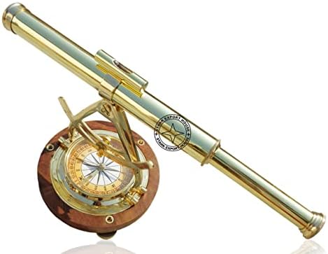 Stark Export House Brass Alidate Chrome Telescope Binoculars with Compass