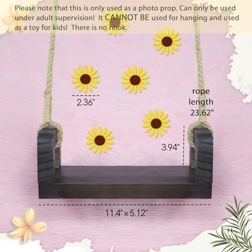 MG House Wooden Swing Baby Photo Prop Brown 6 Sunflowers