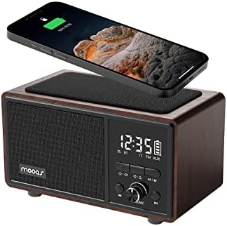 mooas Retro Bluetooth Radio Speaker with Clock and Wireless Charger