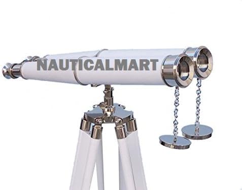 Floor Standing Chrome White Leather Binoculars 62 Inch