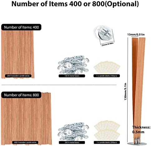 Ziosxin 800pc Smokeless Cherry Wood Candle Wicks with Stand and Glue Dot