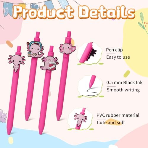 10 Pcs Cute Pink Axolotl Theme Ballpoint Pens for Kids Students