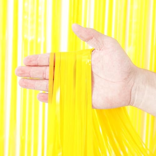 3 Pack Pastel Yellow Foil Fringe Backdrop Curtains for Parties