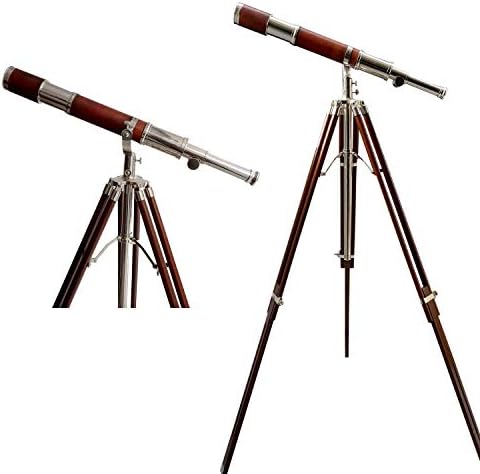 Antique Brass Tube Telescope with Brown Wood Tripod