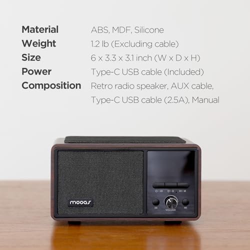 mooas Retro Bluetooth Radio Speaker with Clock and Wireless Charger