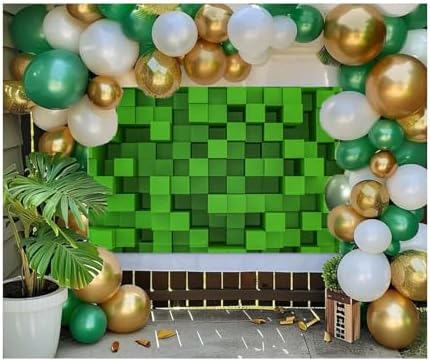 7x5 Ft Green Cube Pattern Photo Backdrop for Parties and Events