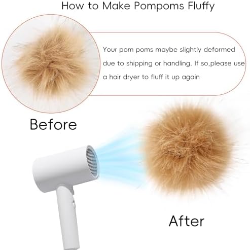 Daieparty 24 Pcs Dark Faux Fur Pom Pom Balls with Elastic Loops