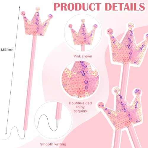 12 Pcs Pink Crown Glitter Ballpoint Pens for Office and Parties