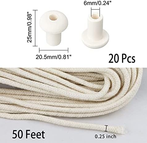 20 Pcs Ceramic Oil Lamp Holders with 50 Feet Cotton Wicks
