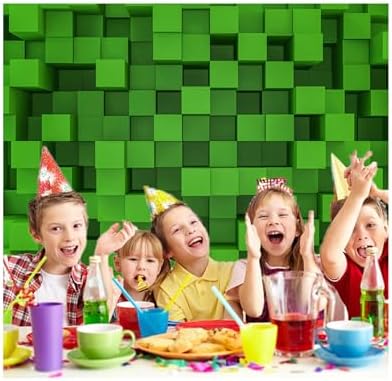 7x5 Ft Green Cube Pattern Photo Backdrop for Parties and Events