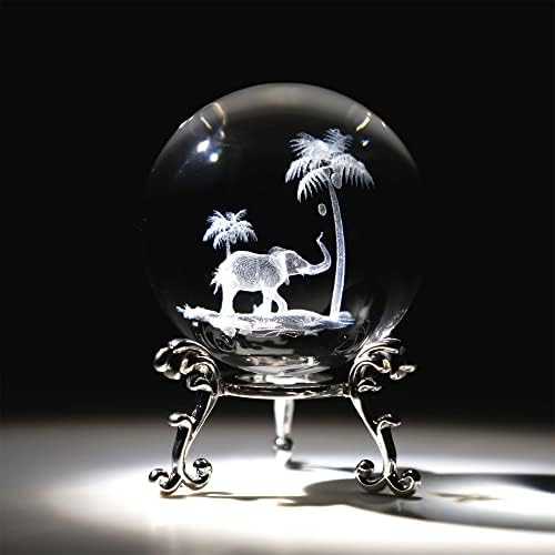 Tropical Elephant Crystal Ball Paperweight with Stand 60mm