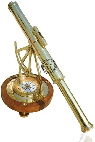 Stark Export House Brass Alidate Chrome Telescope Binoculars with Compass