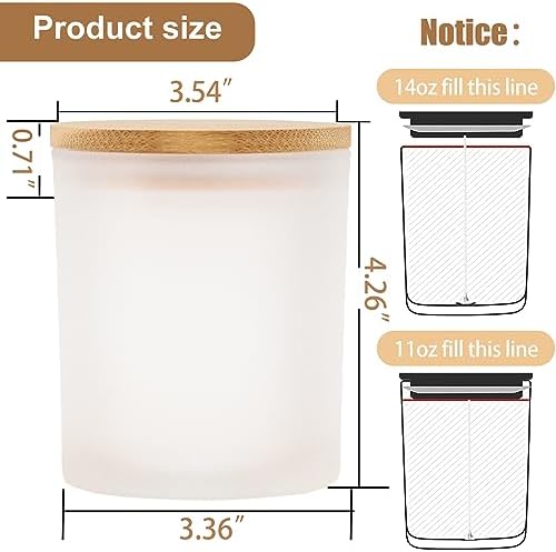 CONNOO 8 Pack 14 Oz Frosted Glass Candle Jars with Bamboo Lids