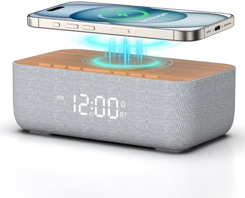 REACHER Alarm Clock Radio with Wireless Charging and FM Radio