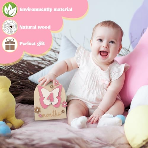 26 Pcs Baby Monthly Milestone Cards Set Wooden Discs for Girl Butterfly