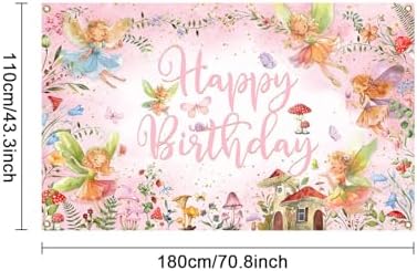 Mocsicka Fairy Birthday Backdrop Banner Pink